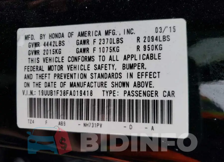 19UUB1F38FA019418 Photo# 12