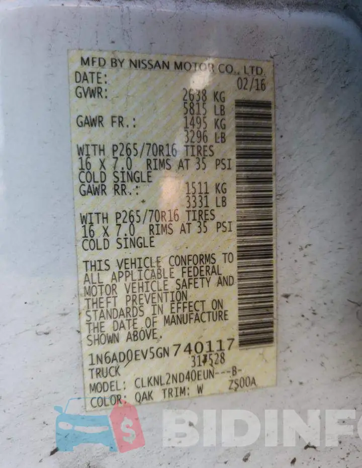 1N6AD0EV5GN740117 Photo# 12