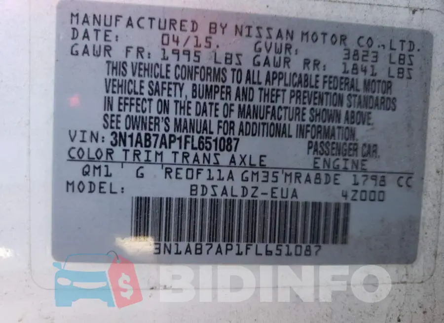 3N1AB7AP1FL651087 Photo# 12