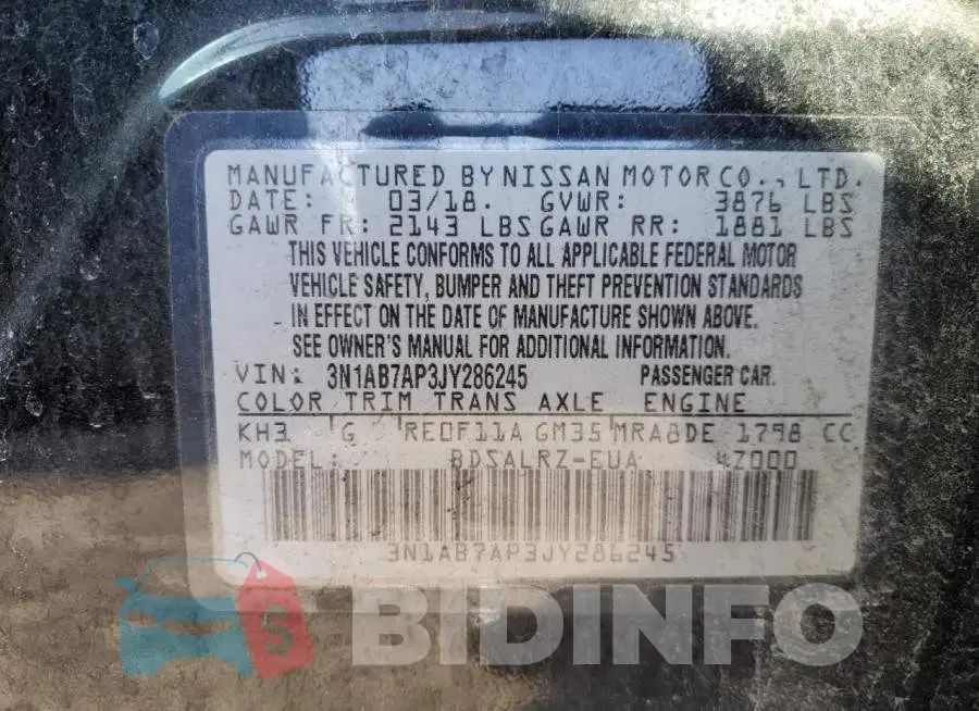 3N1AB7AP3JY286245 Photo# 12