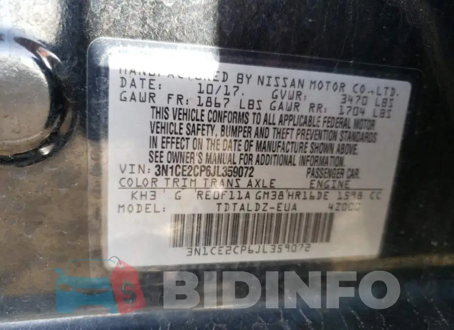 3N1CE2CP6JL359072 Photo# 12