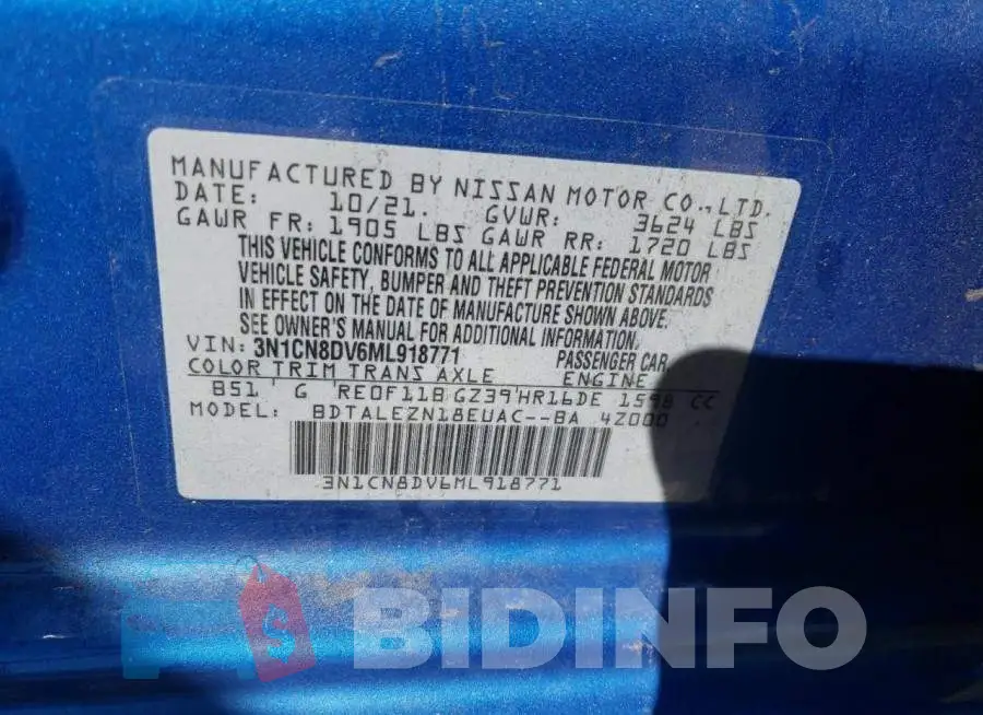 3N1CN8DV6ML918771 Photo# 10