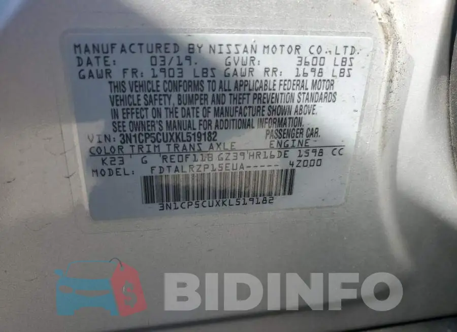 3N1CP5CUXKL519182 Photo# 12