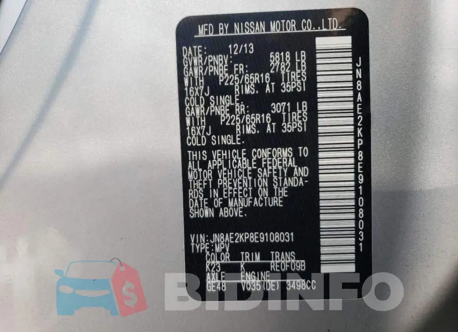 JN8AE2KP8E9108031 Photo# 14