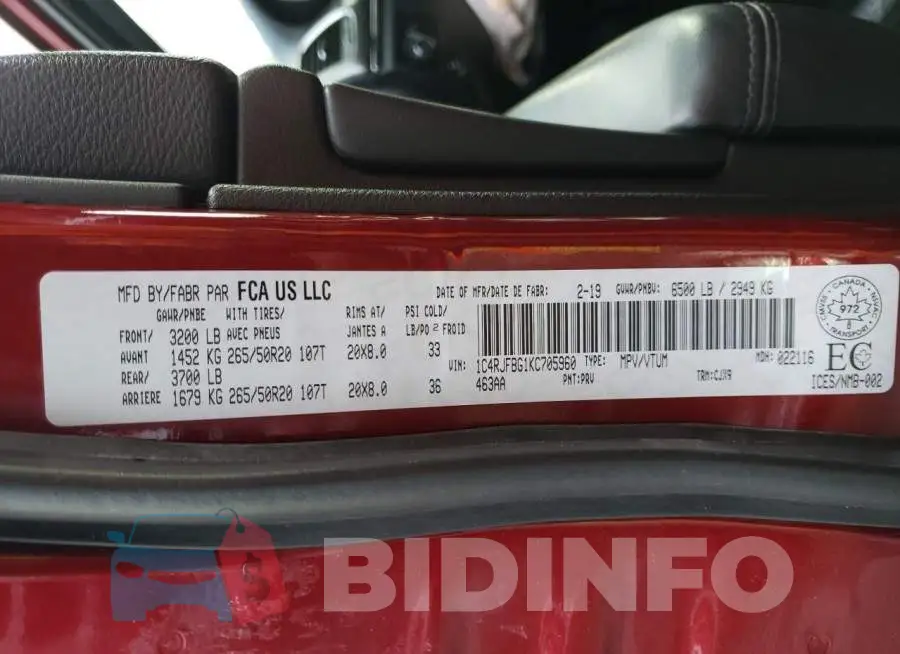 1C4RJFBG1KC705960 Photo# 13