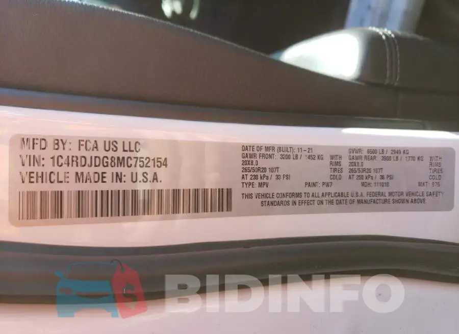 1C4RDJDG8MC752154 Photo# 13