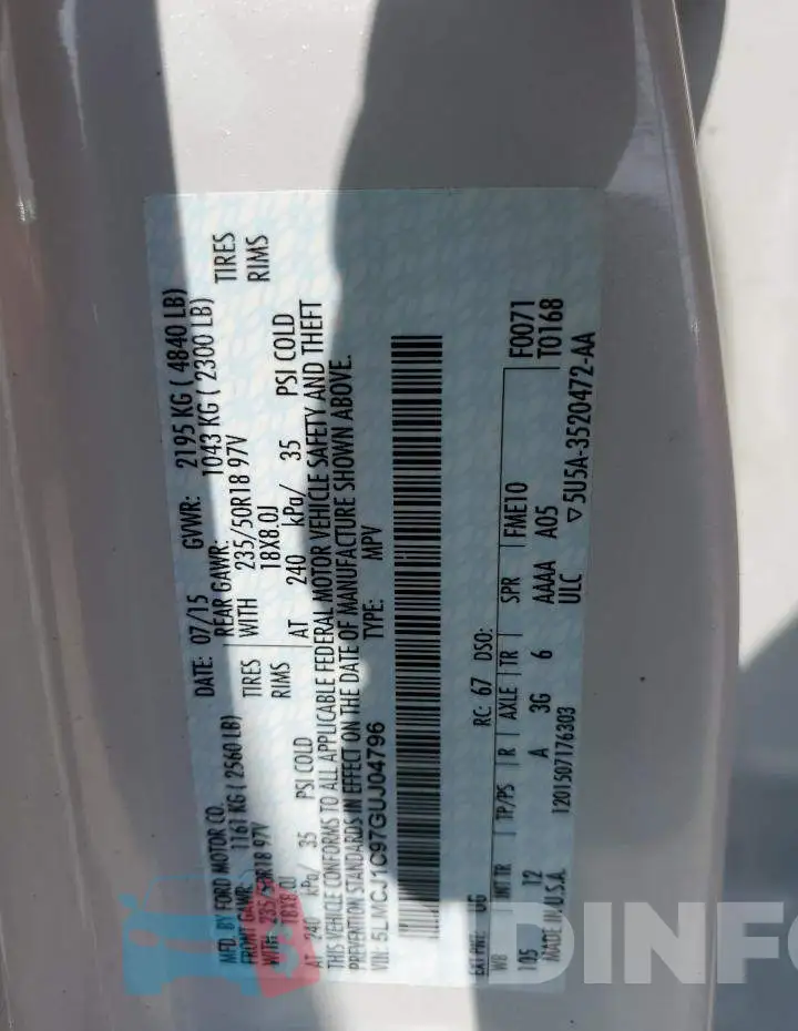5LMCJ1C97GUJ04796 Photo# 14