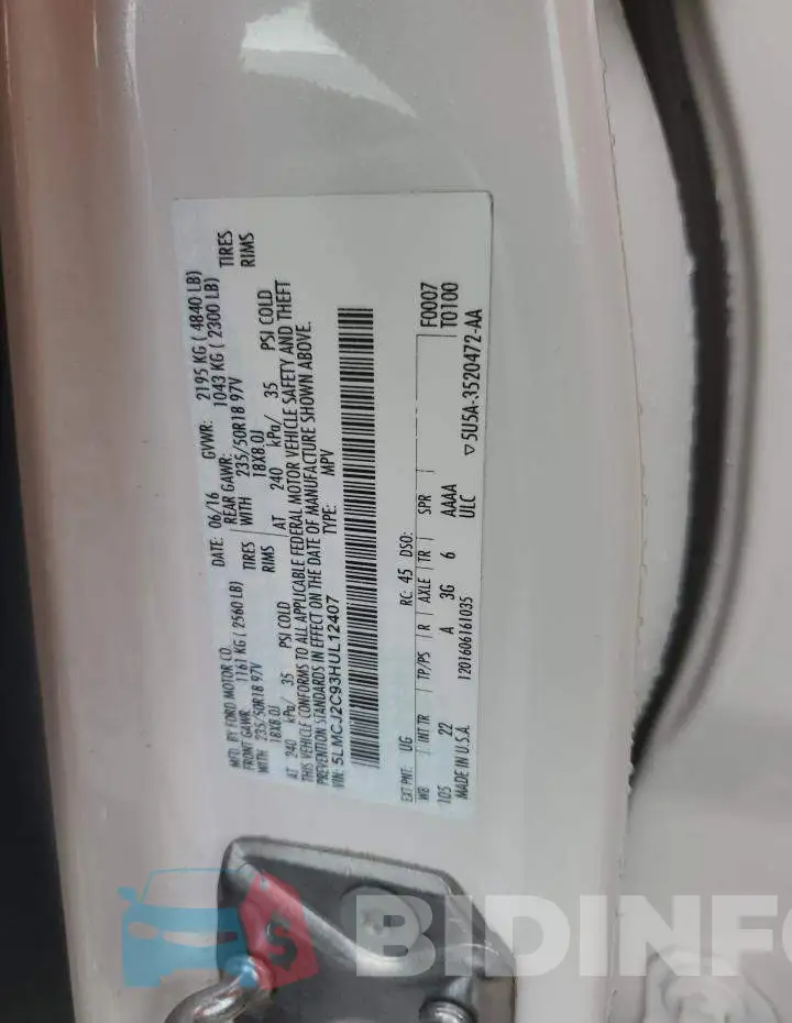 5LMCJ2C93HUL12407 Photo# 13