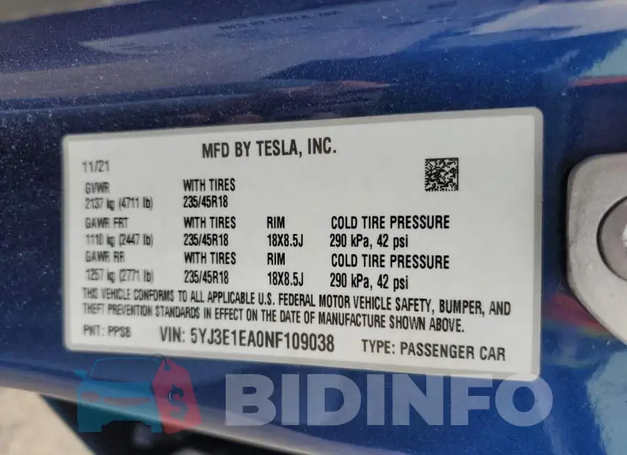 5YJ3E1EA0NF109038 Photo# 13