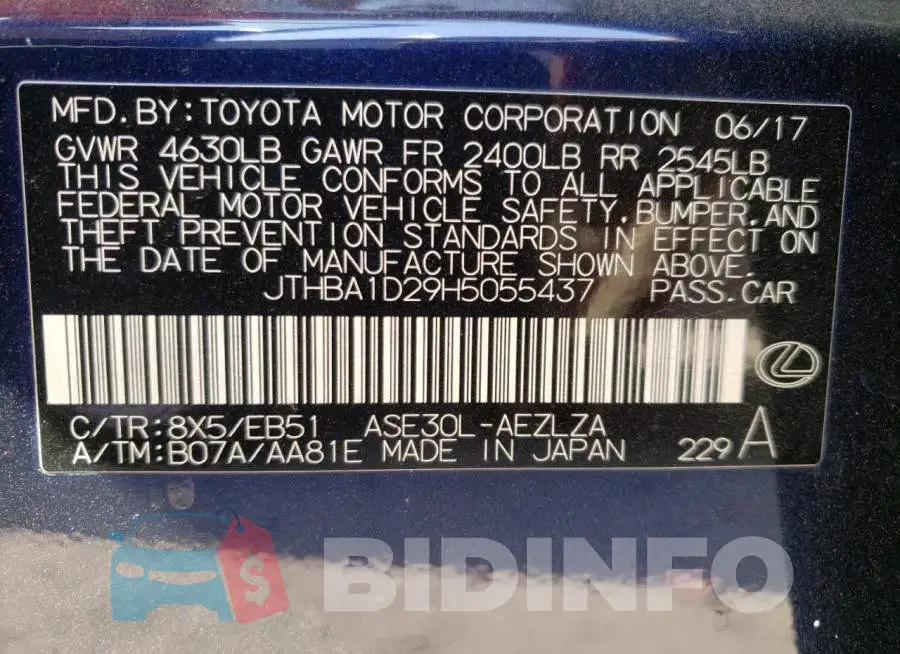 JTHBA1D29H5055437 Photo# 12