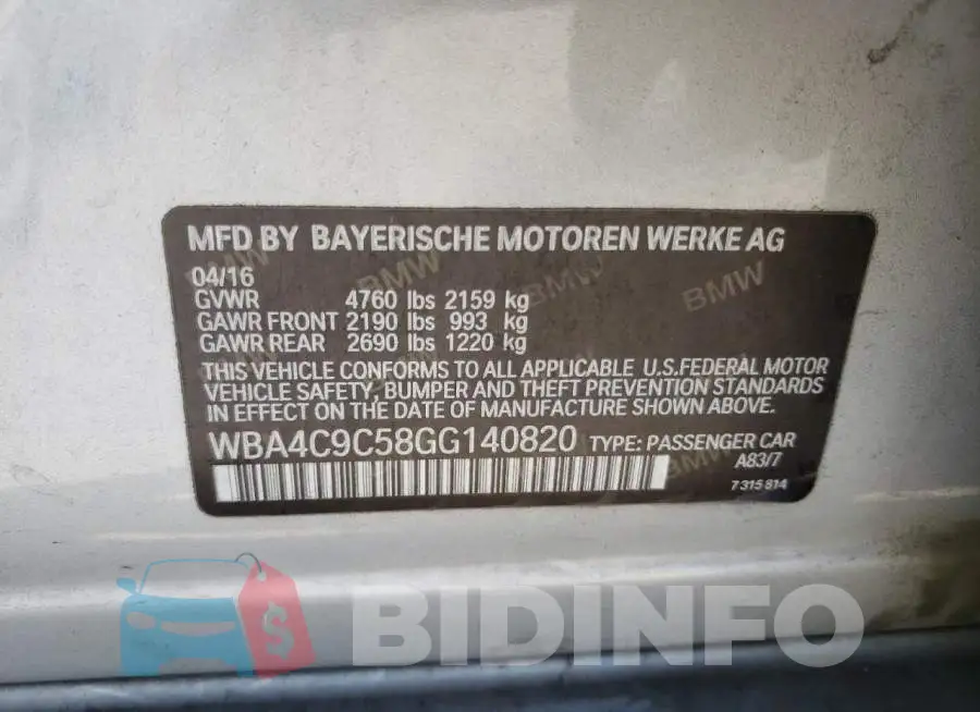 WBA4C9C58GG140820 Photo# 12