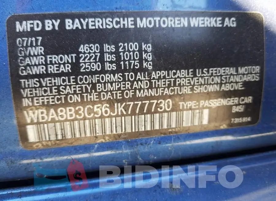WBA8B3C56JK777730 Photo# 10