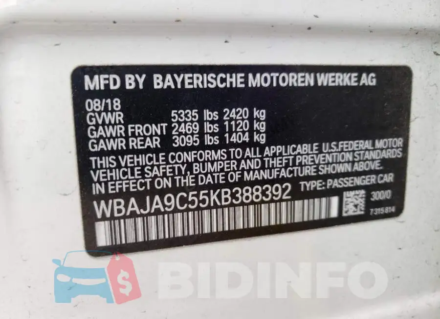 WBAJA9C55KB388392 Photo# 13