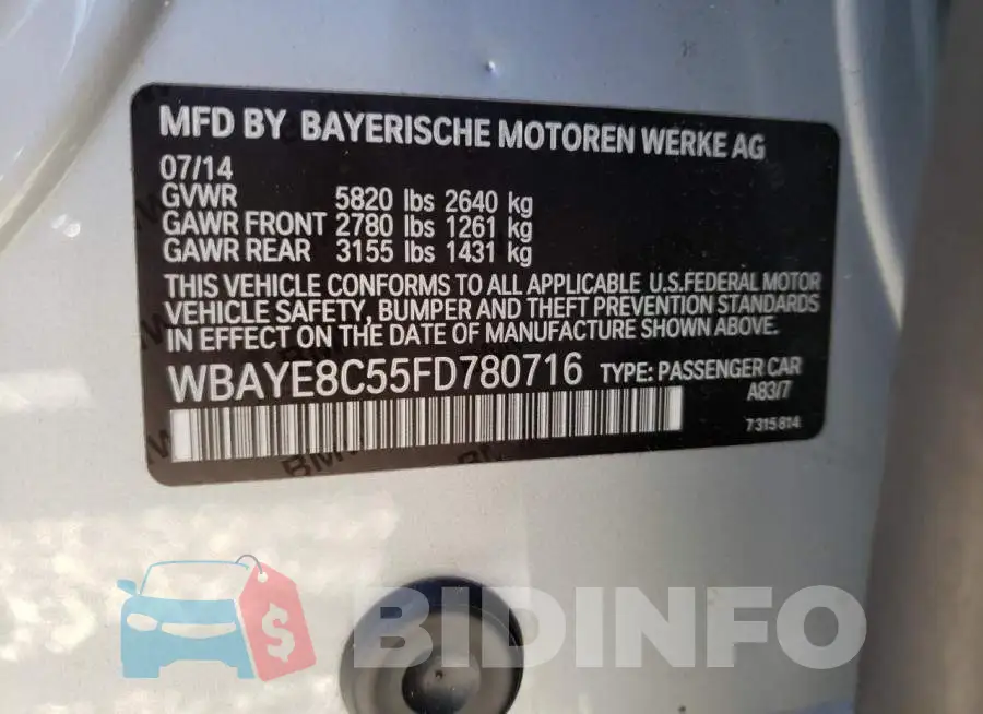 WBAYE8C55FD780716 Photo# 10