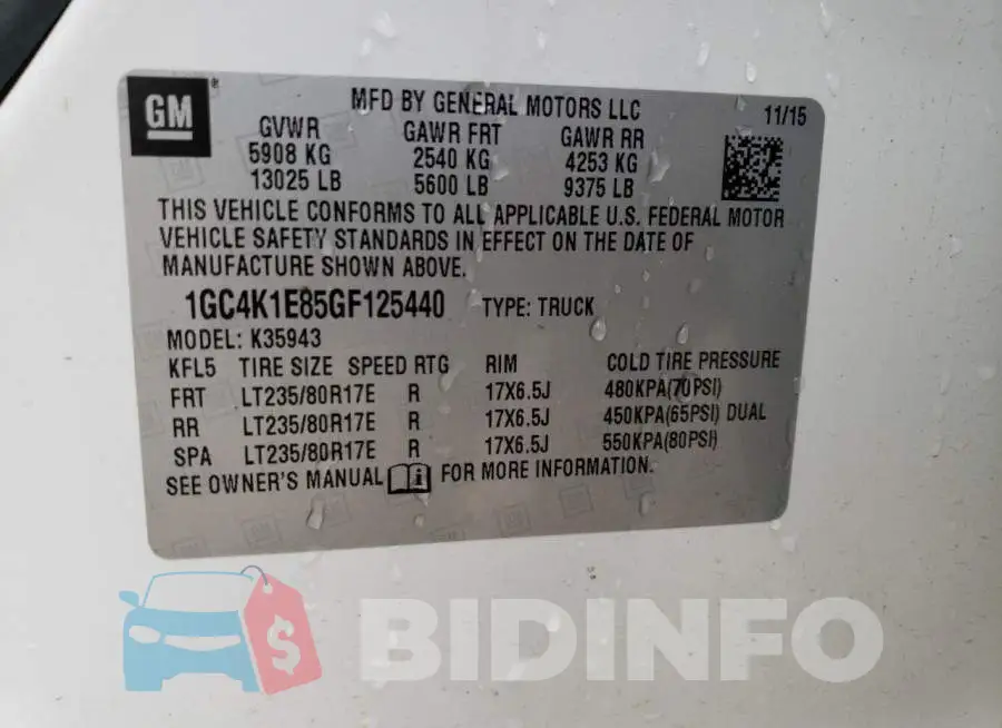 1GC4K1E85GF125440 Photo# 12