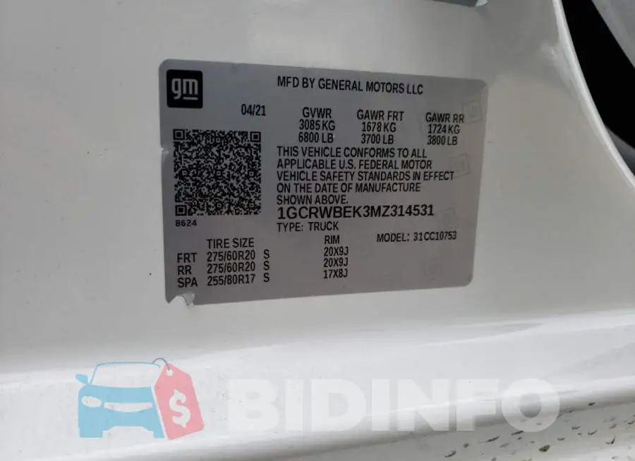 1GCRWBEK3MZ314531 Photo# 13