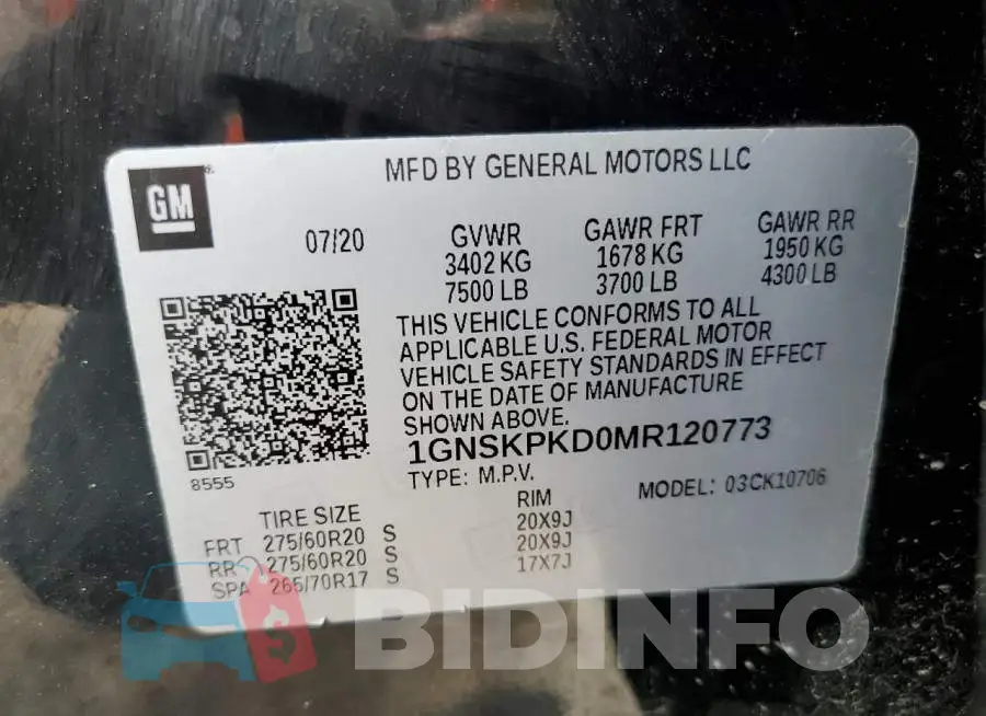 1GNSKPKD0MR120773 Photo# 13