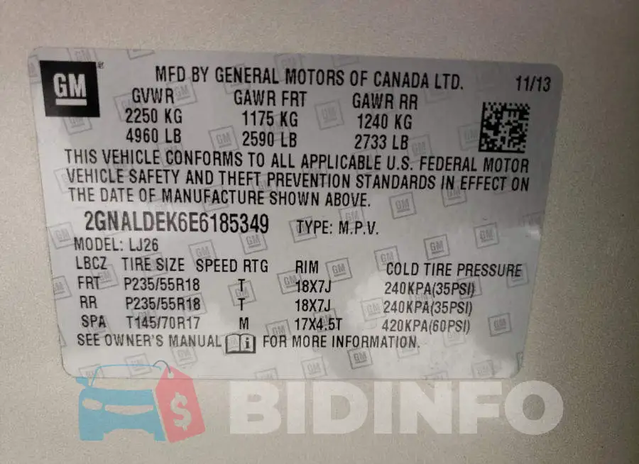 2GNALDEK6E6185349 Photo# 13