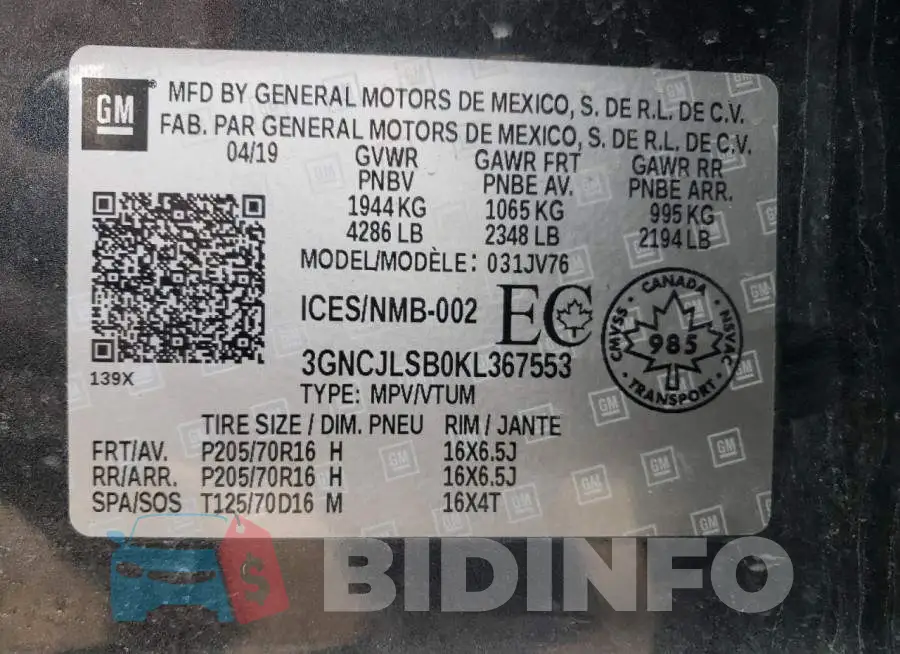 3GNCJLSB0KL367553 Photo# 10