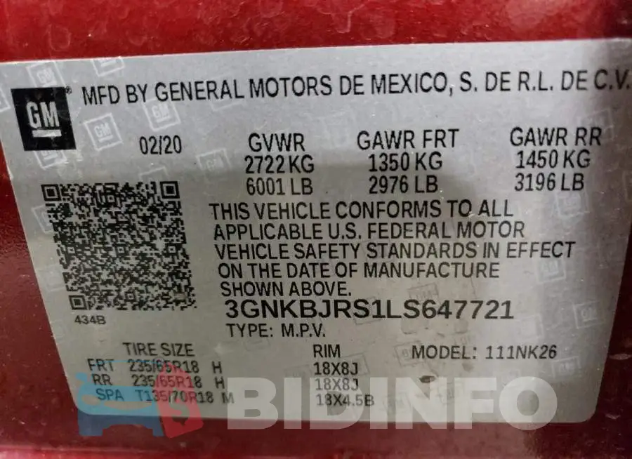 3GNKBJRS1LS647721 Photo# 14