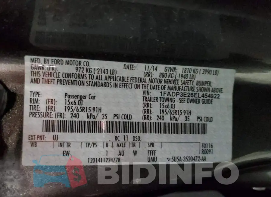 1FADP3E26EL454922 Photo# 12