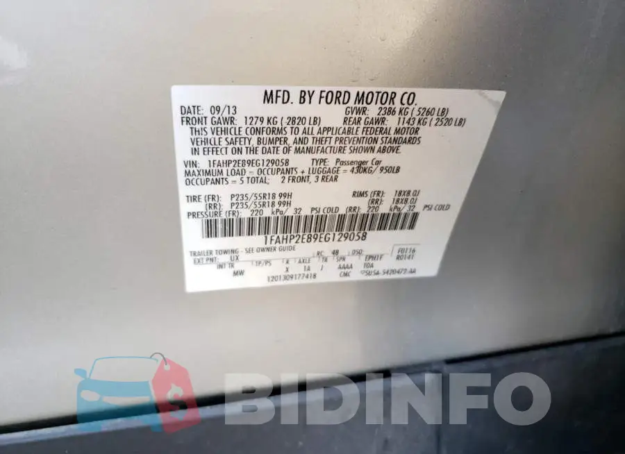 1FAHP2E89EG129058 Photo# 10