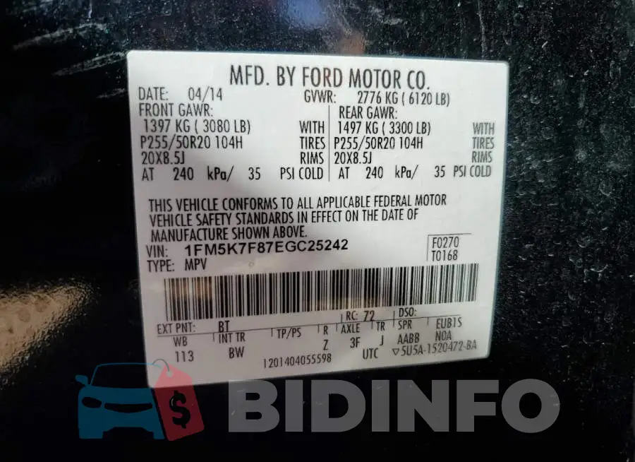 1FM5K7F87EGC25242 Photo# 13