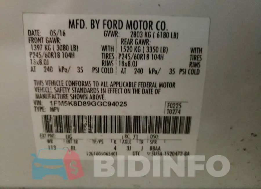 1FM5K8D89GGC94025 Photo# 13