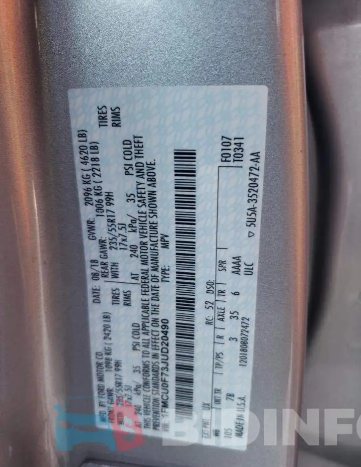 1FMCU0F73JUD20490 Photo# 13