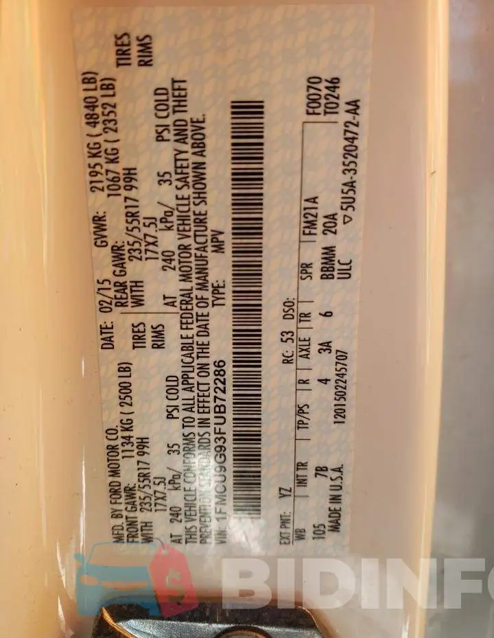 1FMCU9G93FUB72286 Photo# 12