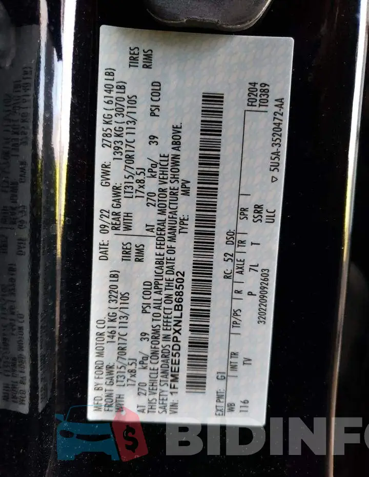 1FMEE5DPXNLB68502 Photo# 13