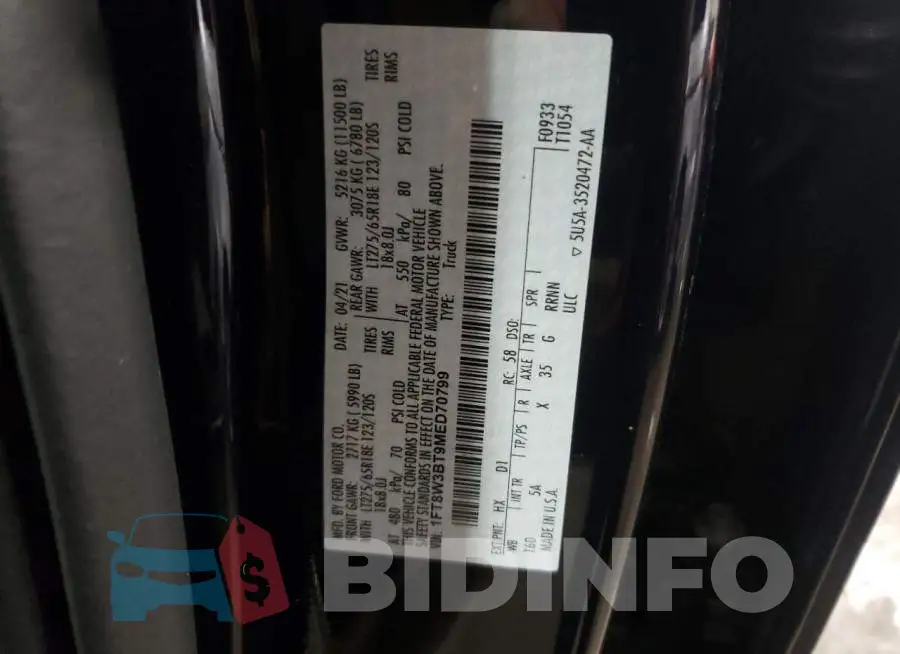 1FT8W3BT9MED70799 Photo# 12