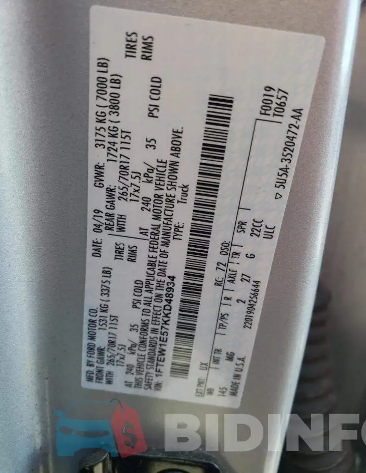 1FTEW1E57KKD48934 Photo# 12