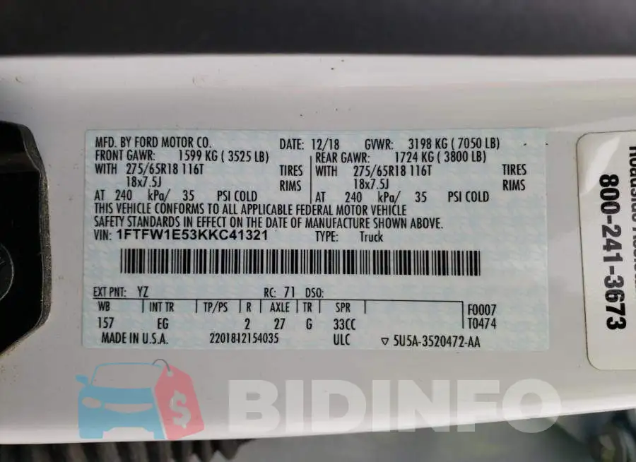 1FTFW1E53KKC41321 Photo# 12