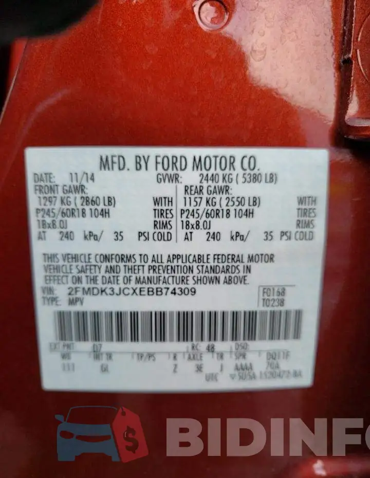 2FMDK3JCXEBB74309 Photo# 13