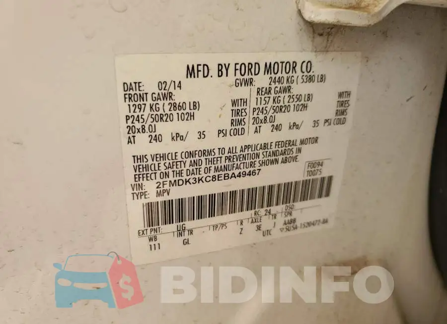 2FMDK3KC8EBA49467 Photo# 13