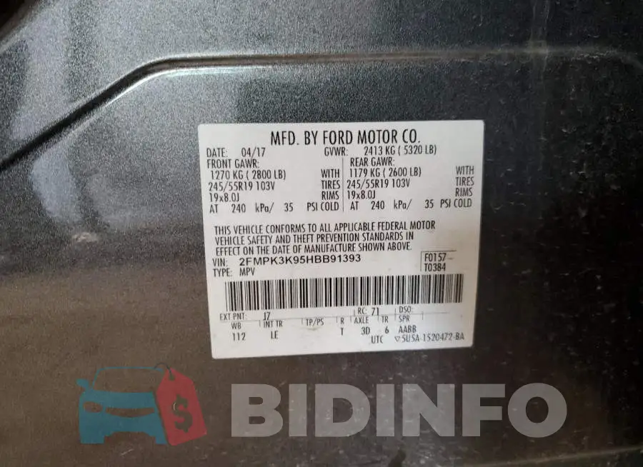 2FMPK3K95HBB91393 Photo# 12