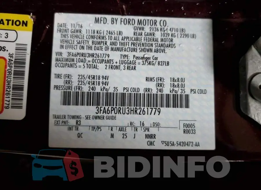 3FA6P0RU3HR261779 Photo# 12