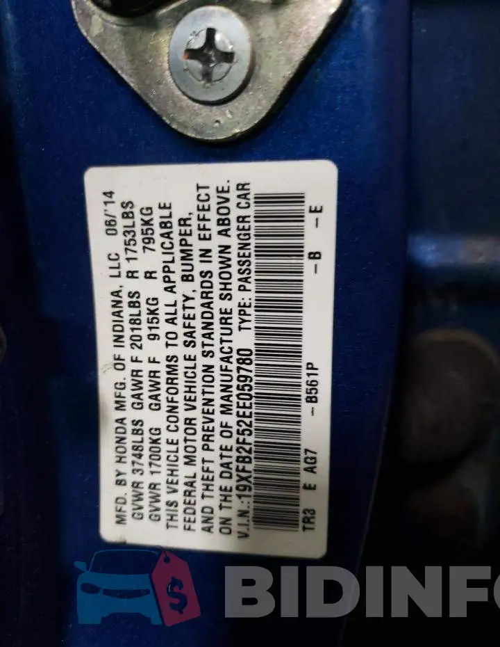 19XFB2F52EE059780 Photo# 12