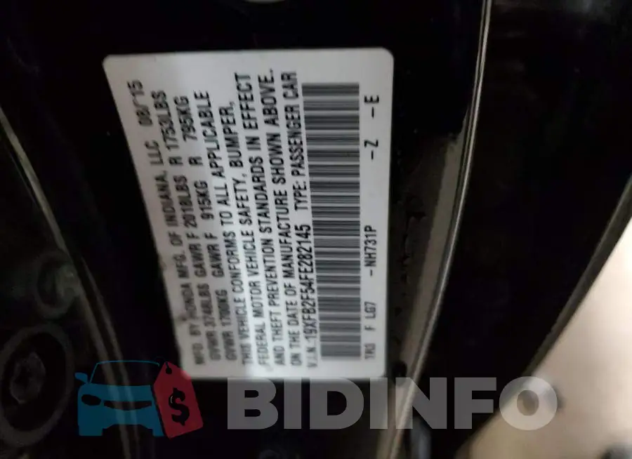 19XFB2F54FE282145 Photo# 13