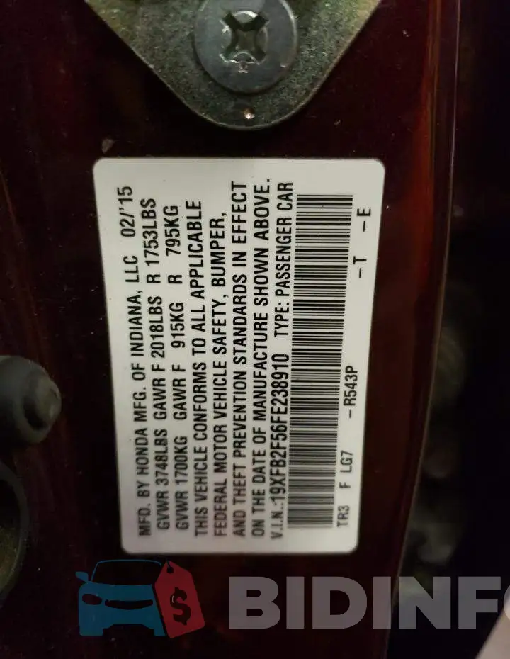 19XFB2F56FE238910 Photo# 12