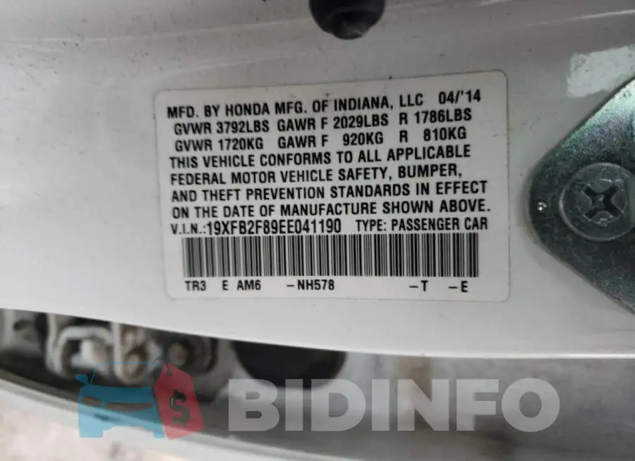 19XFB2F89EE041190 Photo# 12