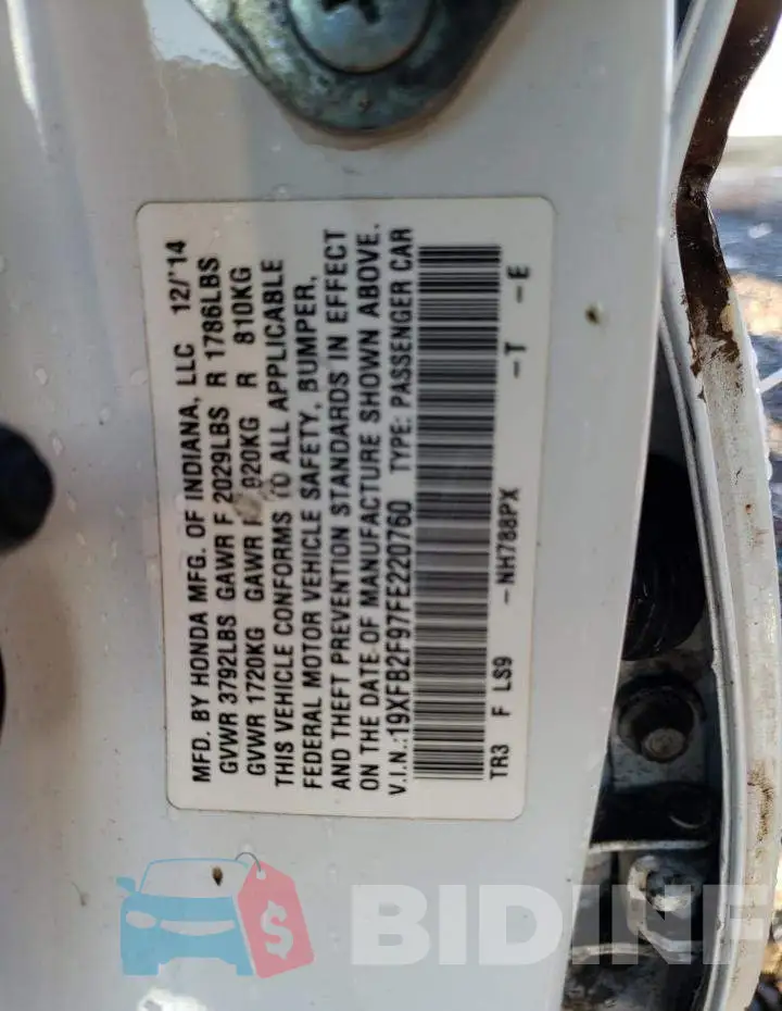 19XFB2F97FE220760 Photo# 12