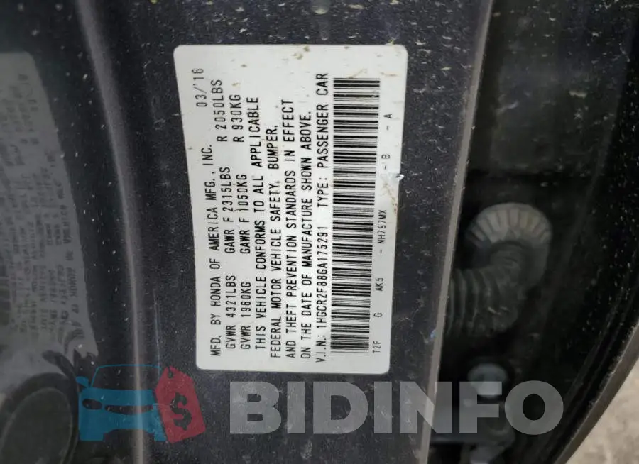 1HGCR2F88GA175291 Photo# 12