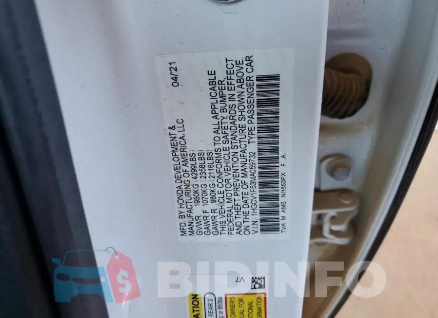 1HGCV1F53MA059732 Photo# 12