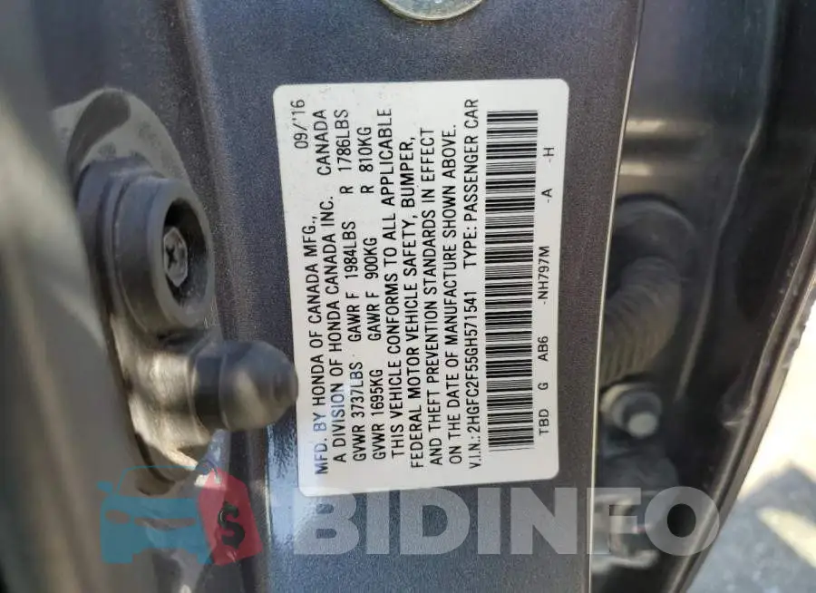 2HGFC2F55GH571541 Photo# 12