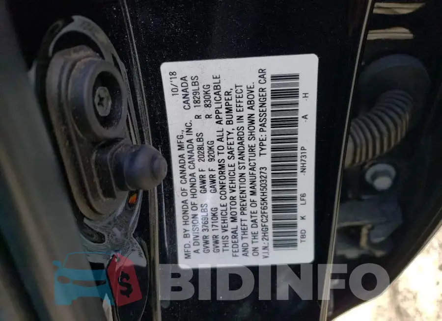 2HGFC2F65KH503273 Photo# 12