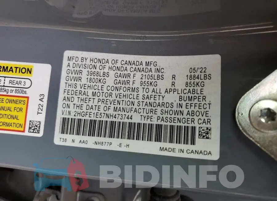 2HGFE1E57NH473744 Photo# 12
