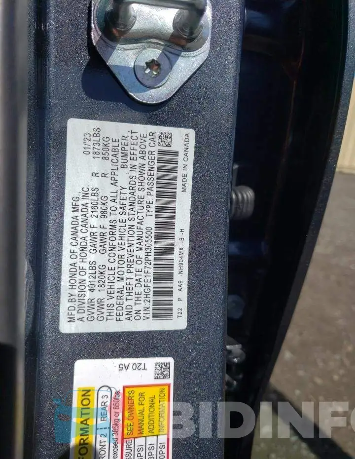 2HGFE1F72PH305500 Photo# 13