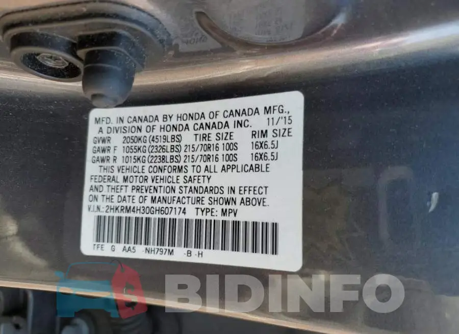 2HKRM4H30GH607174 Photo# 12